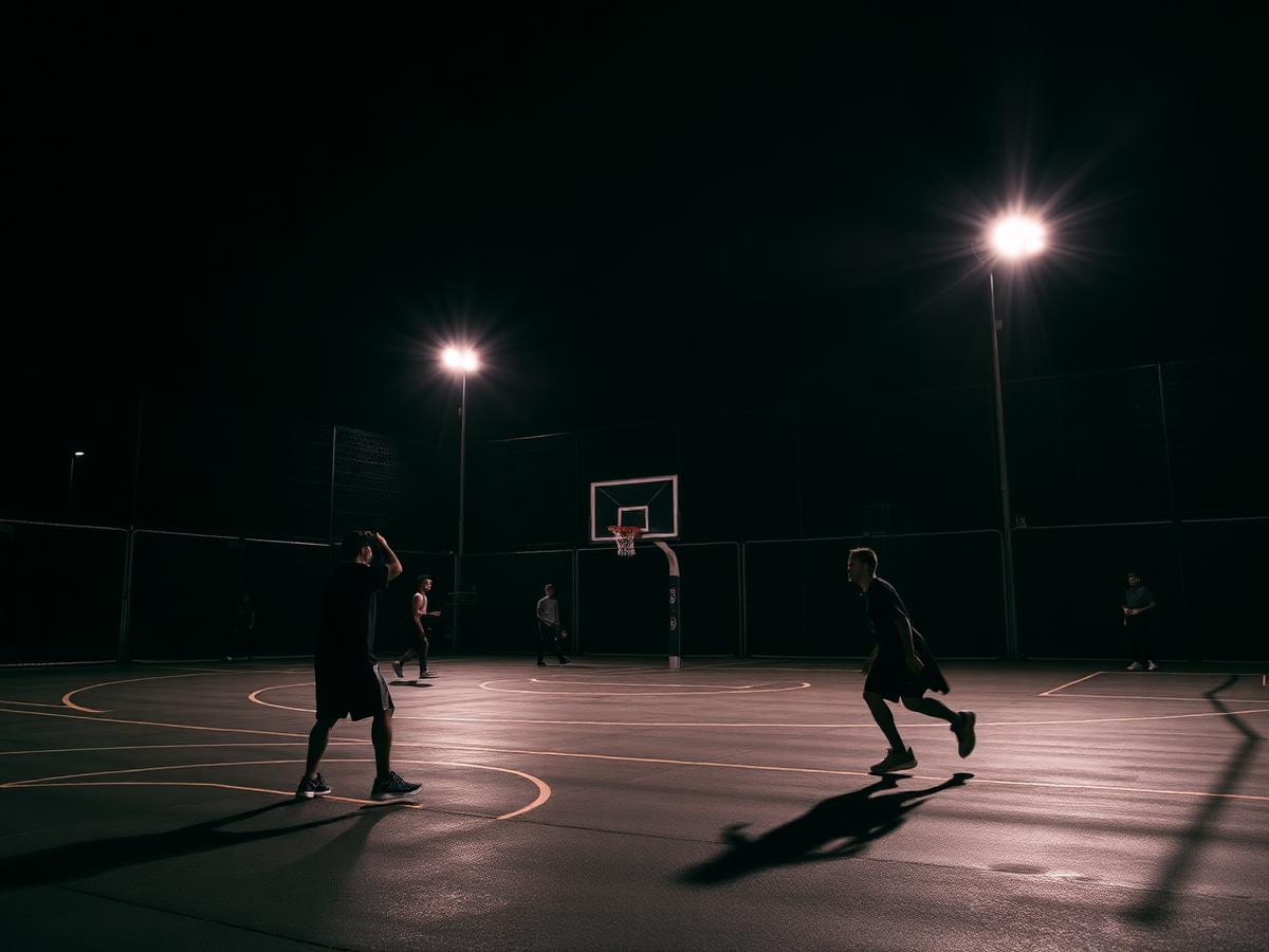 Street basketball court in an urban setting